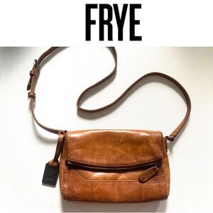 FRYE Melissa Leather Crossbody Foldover Bag Purse Cognac Brown